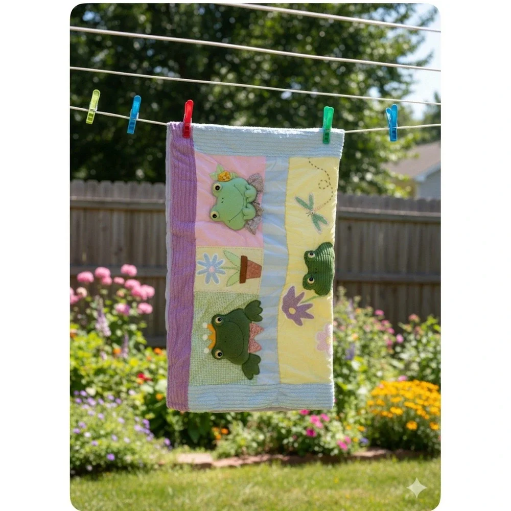 Rare Vintage Kiddy Leap Frog Baby Quilt With Pillow Tags Attached.